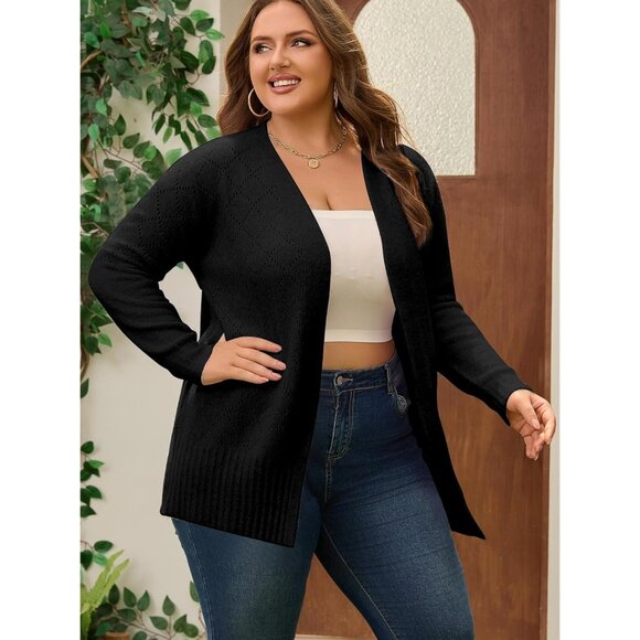 Plus Size Womens Cardigan Sweater Knit Open Front Fall Long Sleeve Coat - Picture 4 of 6